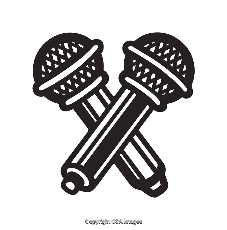 Black and White Line Art of Two Crossed Microphones