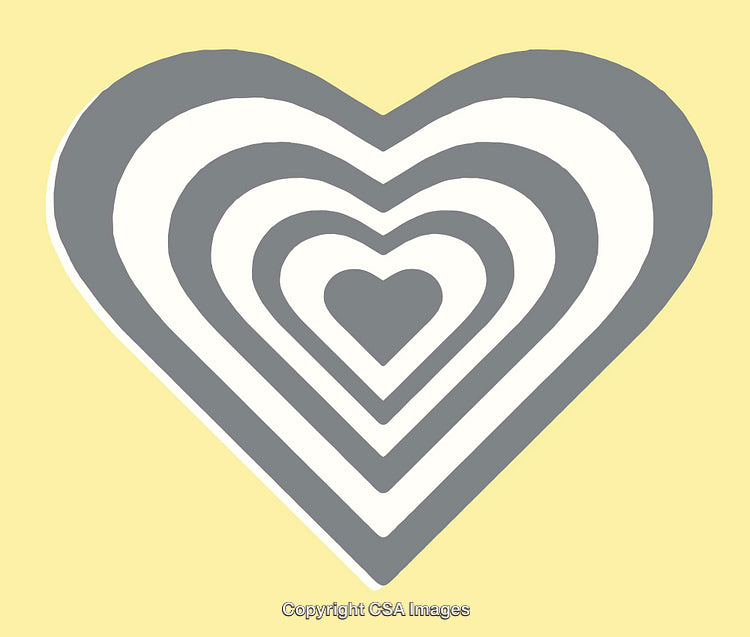 Multilayered Grey and White Heart Illustration on a Yellow Background