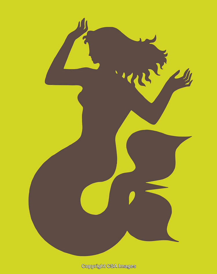 Silhouette of Mermaid on Bright Yellow Background Illustration