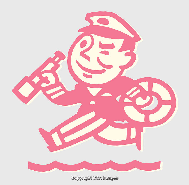 Retro Style Illustration of a Sailor Holding a Spyglass in Pink Art