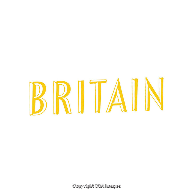 Yellow Hand-Drawn Typography of the Word 'Britain' on White Background