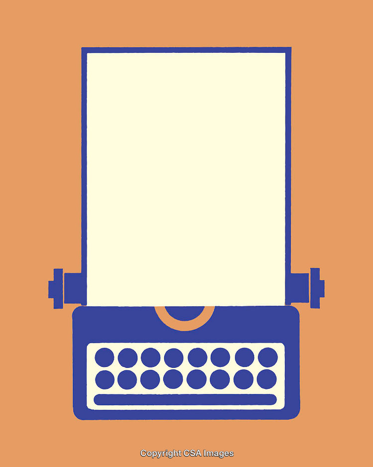 Colorful Line Art Illustration of a Vintage Typewriter with Blank Paper Sheet