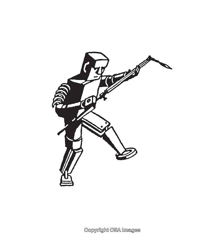 Line Art Illustration of Retro Robot Holding a Spear