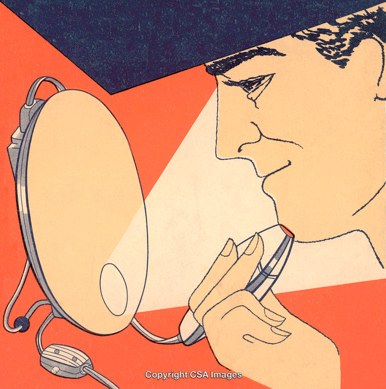 Retro Illustration of a Mirror Reflection and Lipstick Application