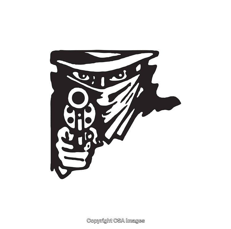 Black and White Line Art of a Masked Robber Holding a Firearm
