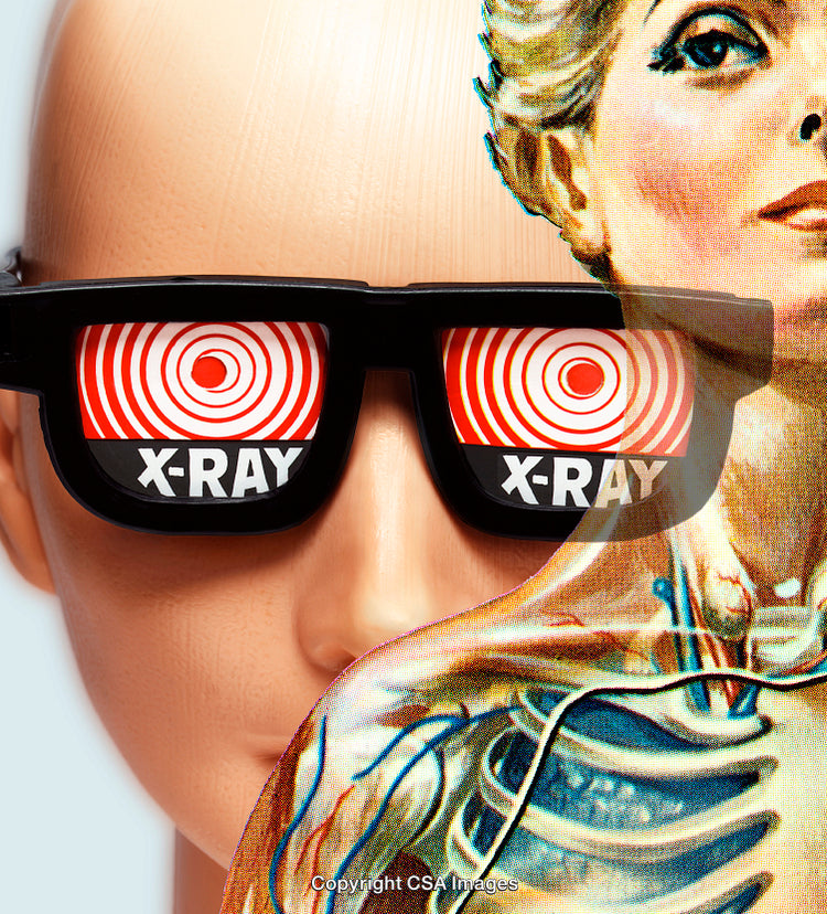 Surreal Art Featuring X-Ray Glasses and Anatomical Illustration