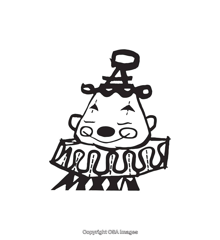 Whimsical Black and White Line Art of a Clown Illustration