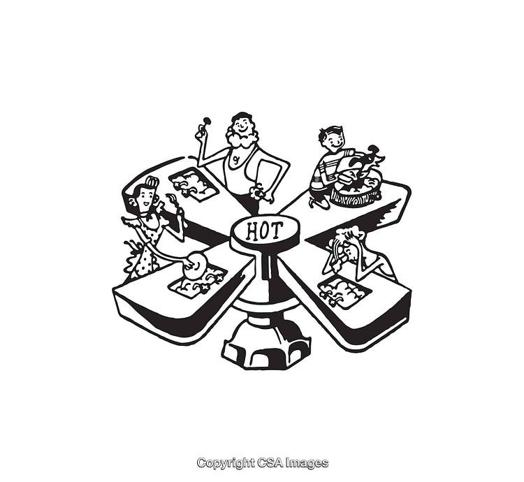 Black and White Line Art of People Enjoying Hot Dishes