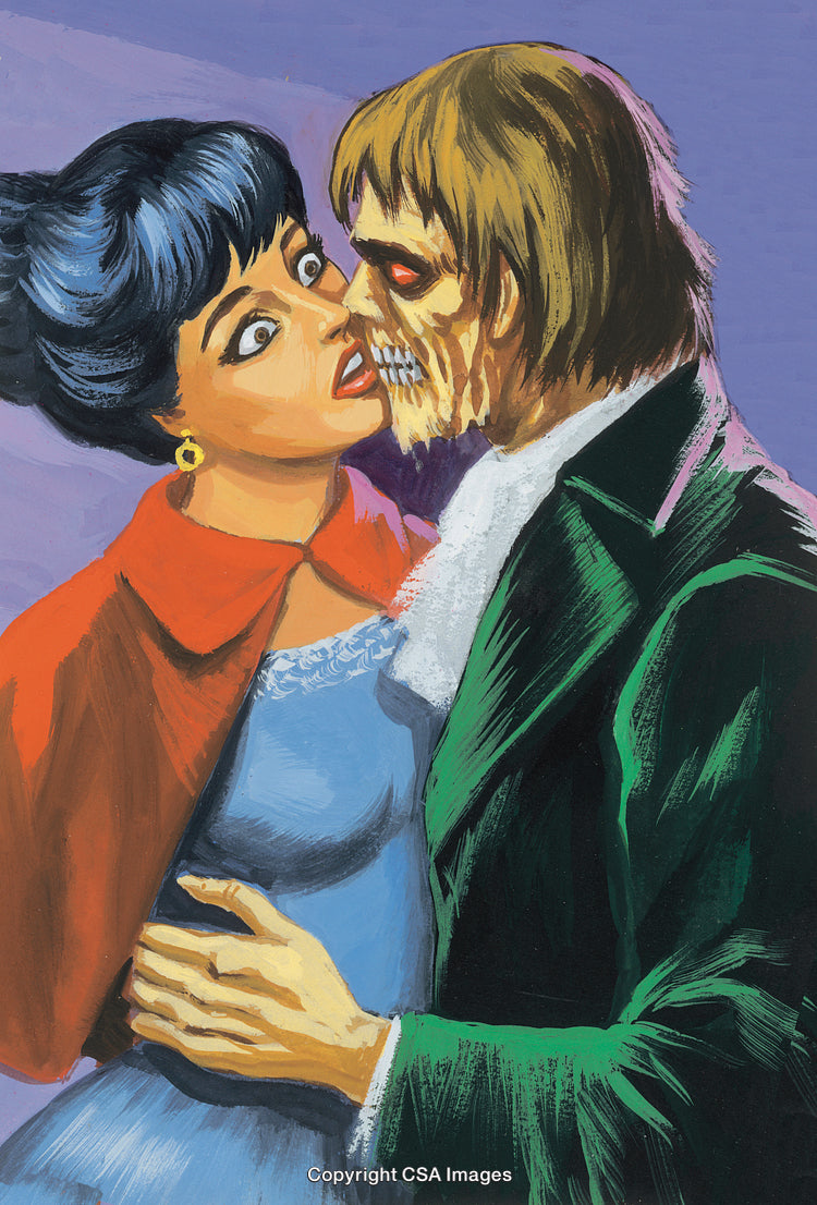 Dramatic Encounter Between Woman and Undead Creature in Vintage Painting Style