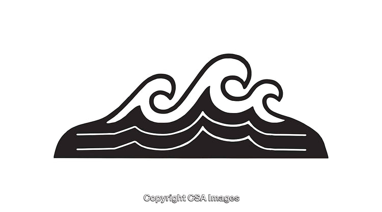 Black And White Illustration of Stylized Ocean Waves with Curved Design