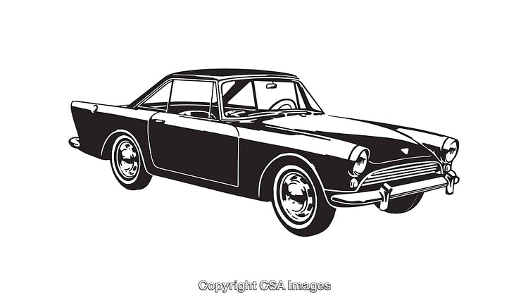Classic Vintage Car Line Art Illustration in Black and White Style