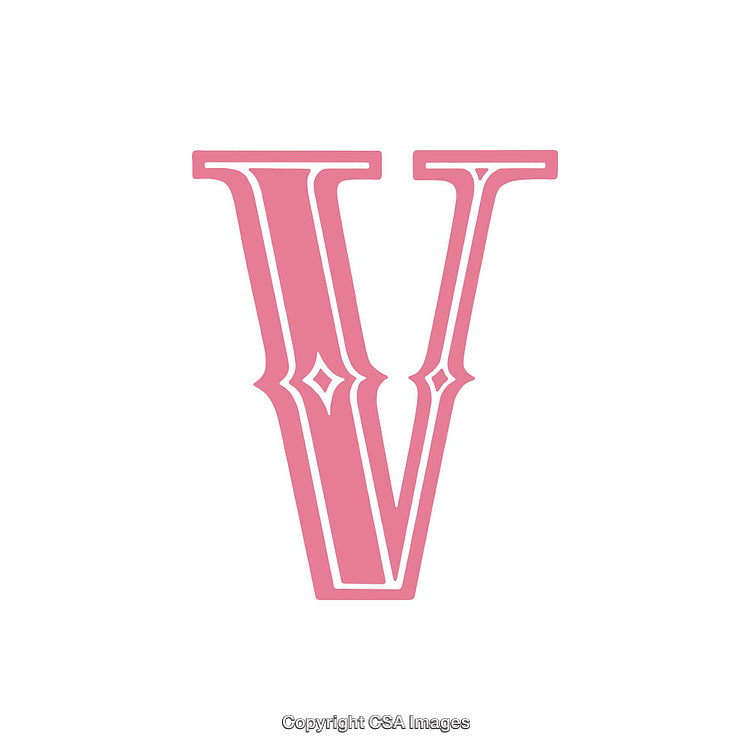 Pink Ornate Letter V Design on a White Background