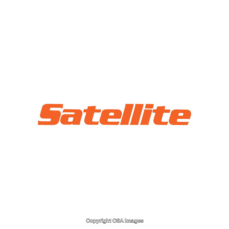 Orange Themed Bold Design Text Reading Satellite on White Background