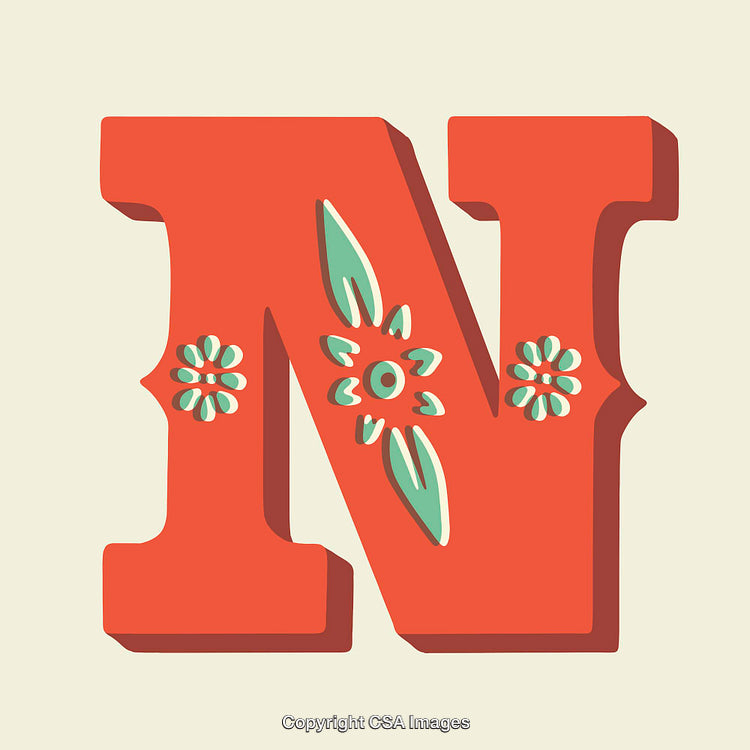 Decorative Letter N with Floral Design on Light Background