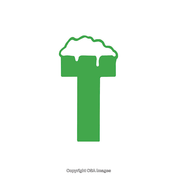 Green Letter T with Snow Pattern on White Background