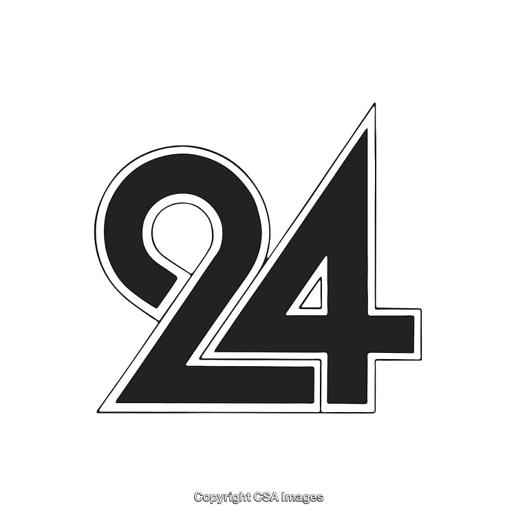 Bold Stylized Number 24 in Black on a White Background