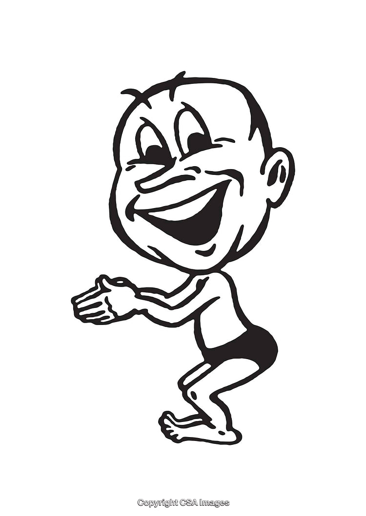 Playful Cartoon Character in Black and White Line Art Design