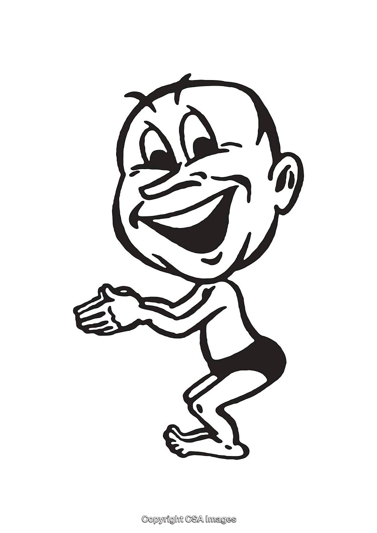 Playful Cartoon Character in Black and White Line Art Design