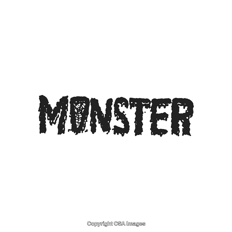 Black Monster Text With Distorted and Creepy Typeface on White Background