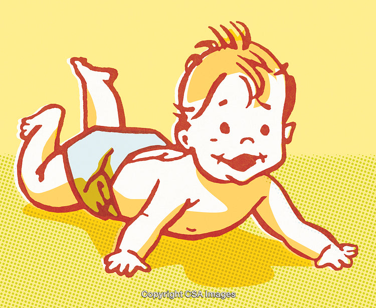 Cute Smiling Baby Crawling on Floor in Cartoon Style Illustration
