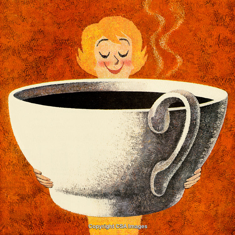 Illustration of a Figure Holding a Large Cup of Hot Coffee