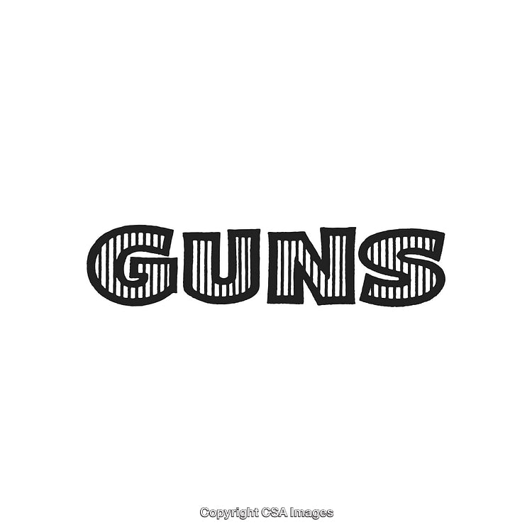 Black and White Stylized Text Illustration Featuring the Word 'Guns'