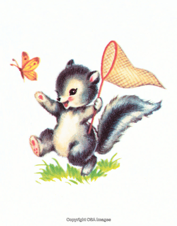 Adorable Cartoon Squirrel Chasing Butterfly With Net in Hand