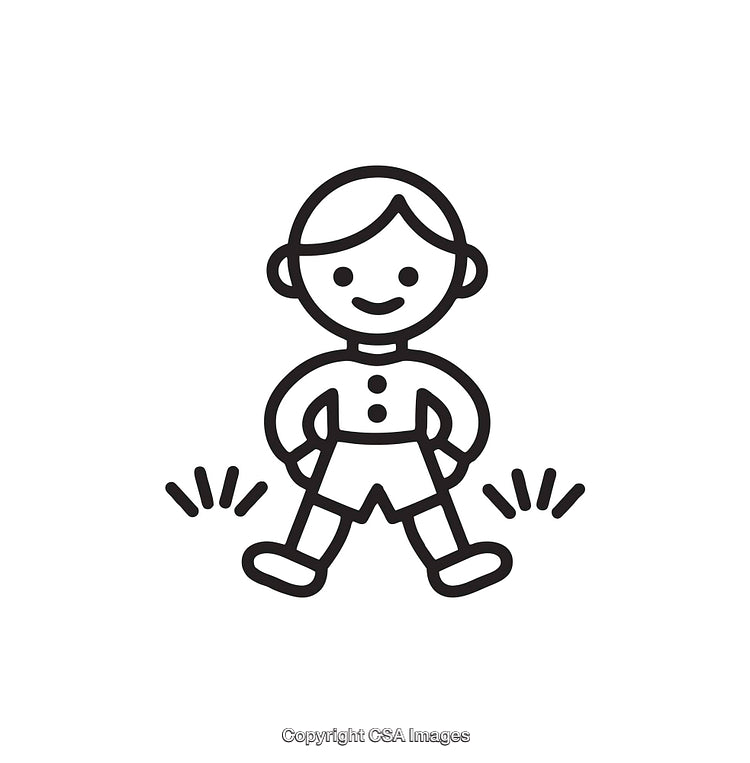 Black and White Line Art of a Happy Child Standing Cheerfully