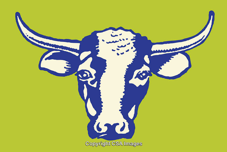Detailed Line Art of a Bull Head on Vibrant Green Background