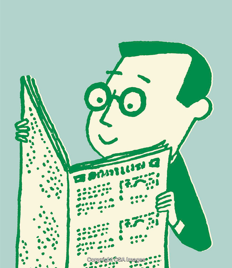 Cartoon Man Reading a Newspaper in Illustrated Art Style