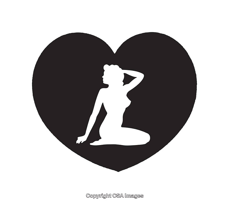 Black and White Silhouette of Woman Pose Inside Heart Shape