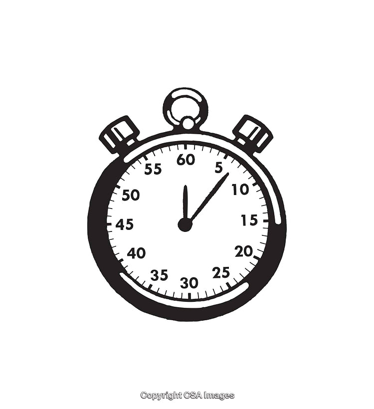Black and White Illustration of a Classic Stopwatch with Timer Markings