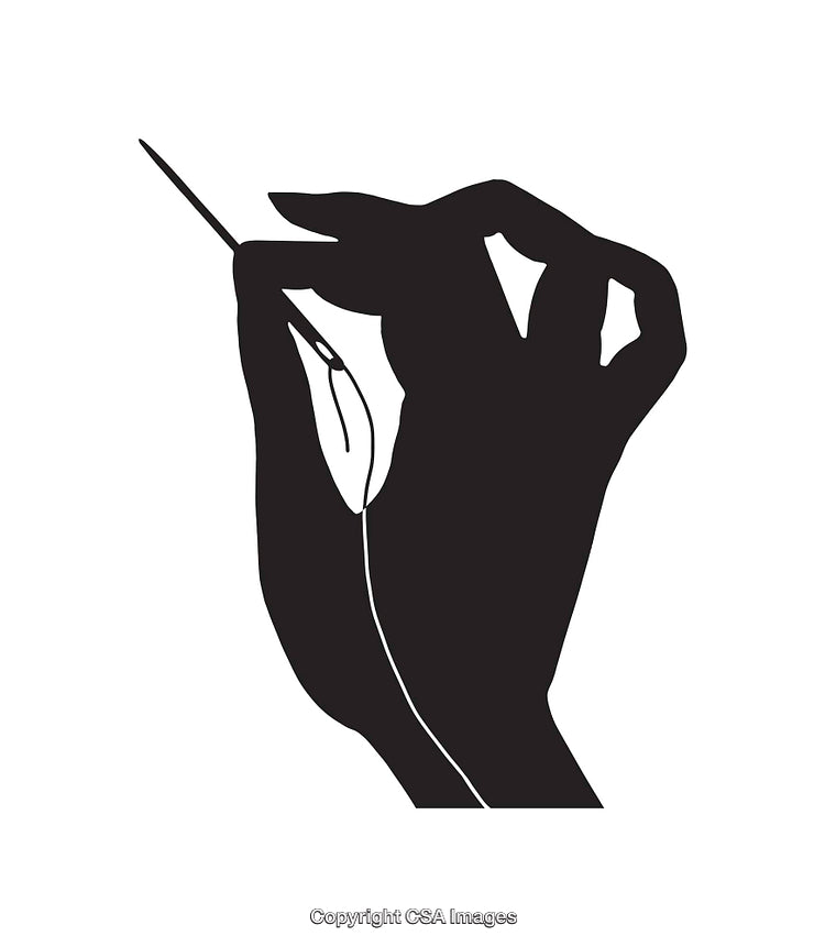 Silhouette of Hand Holding a Needle and Thread in Minimalistic Style