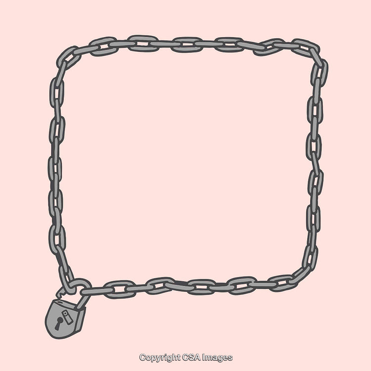 Square Chain Frame with Lock on a Pastel Background