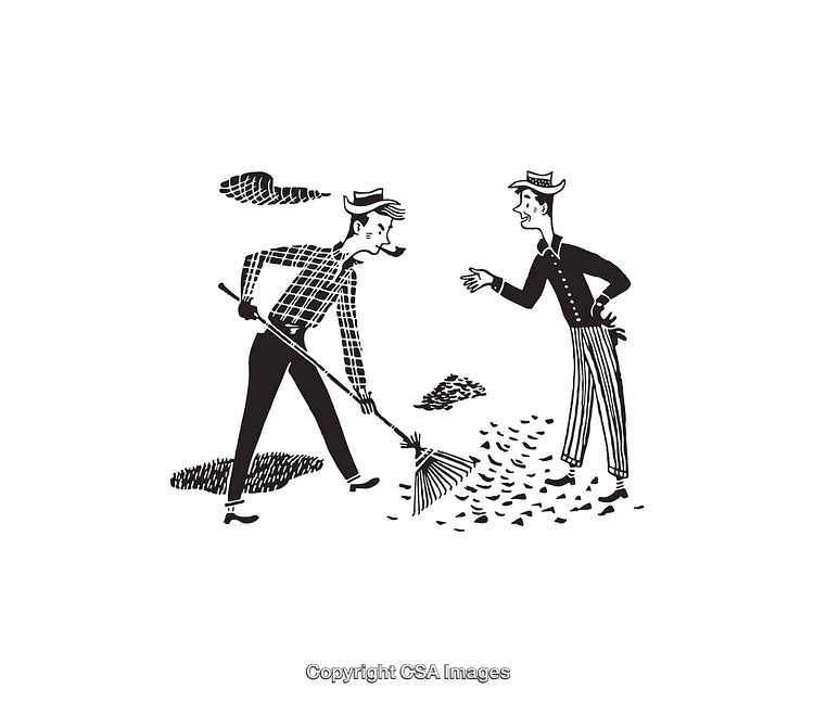 Vintage Black and White Line Art of Two Individuals Interacting