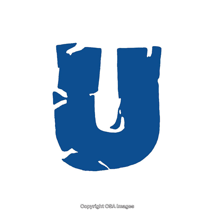 Blue Stylized Brushstroke Letter U on a White Background