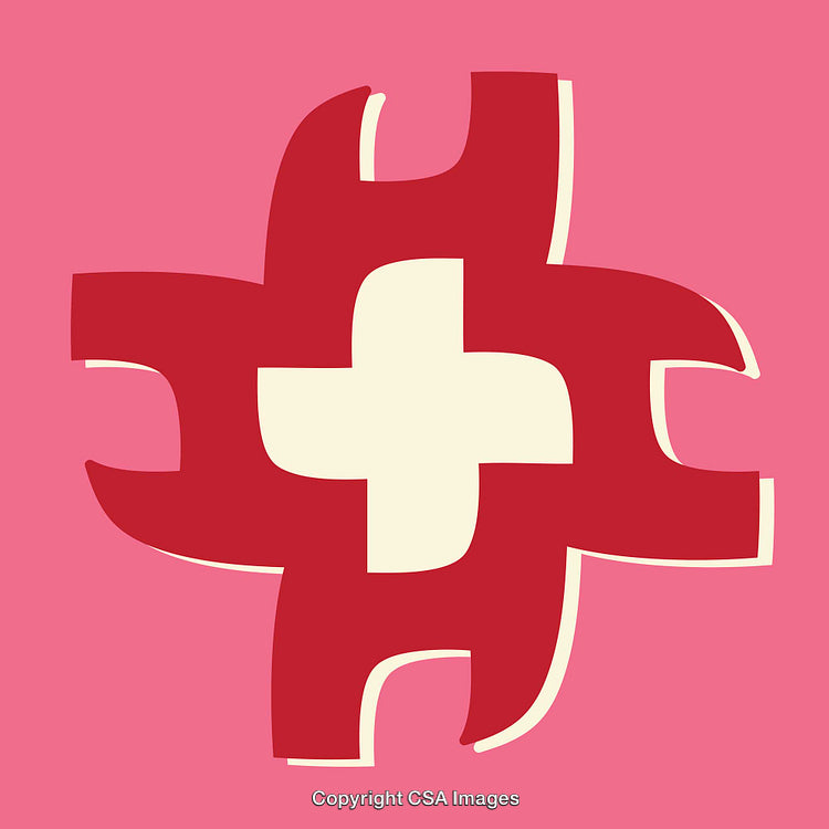 Abstract Red and White Cross Design on Pink Background