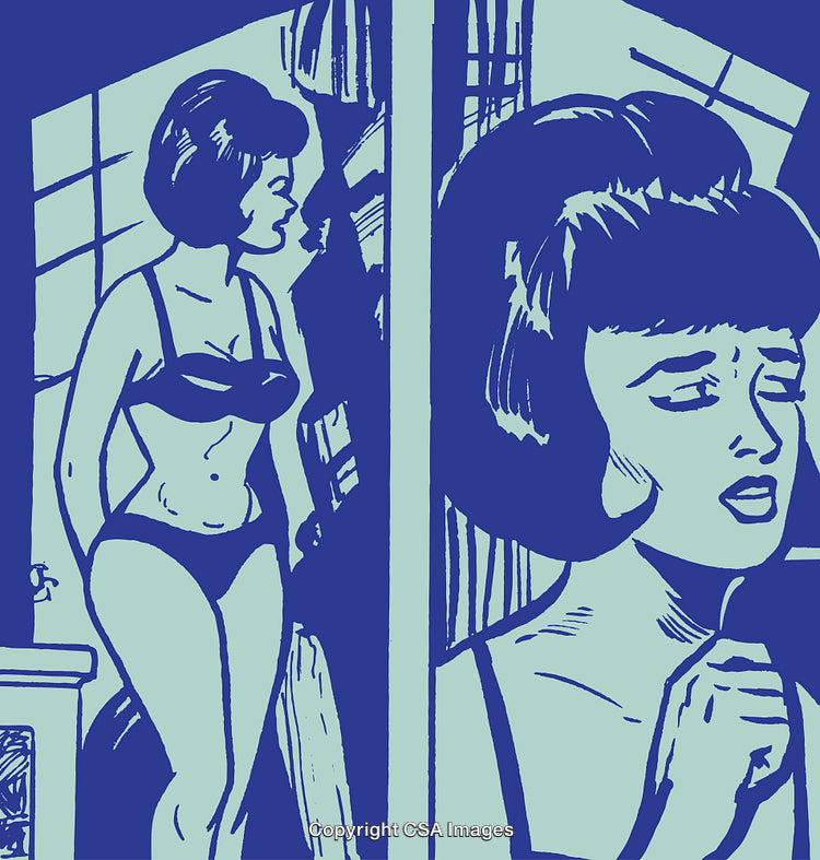 Vintage Pop Art Illustration of Woman in Emotional Contemplation