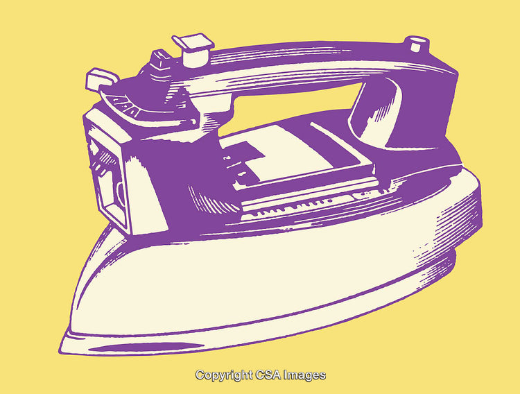 Retro Purple Iron Illustration on Bright Yellow Background