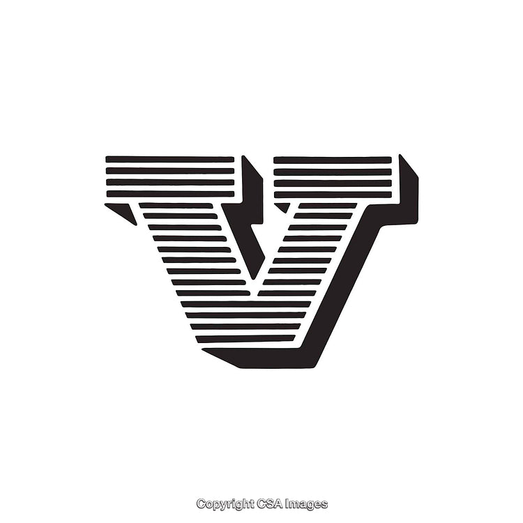 Bold Dynamic Striped Letter V Graphic on White Background