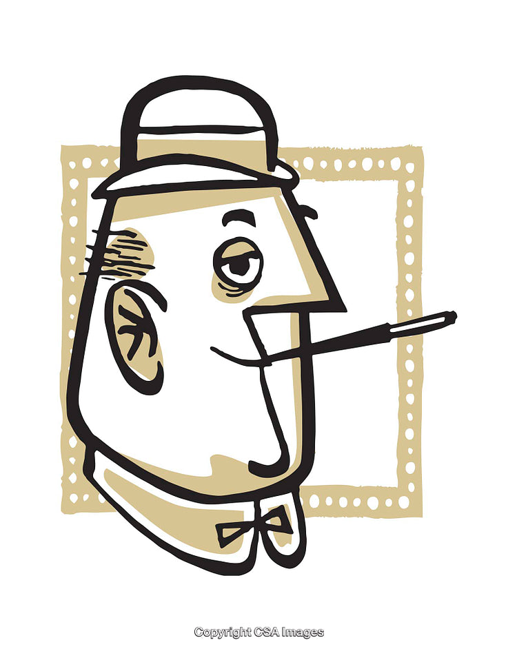 Stylized Illustration of a Gentleman with Retro Features and Bowler Hat