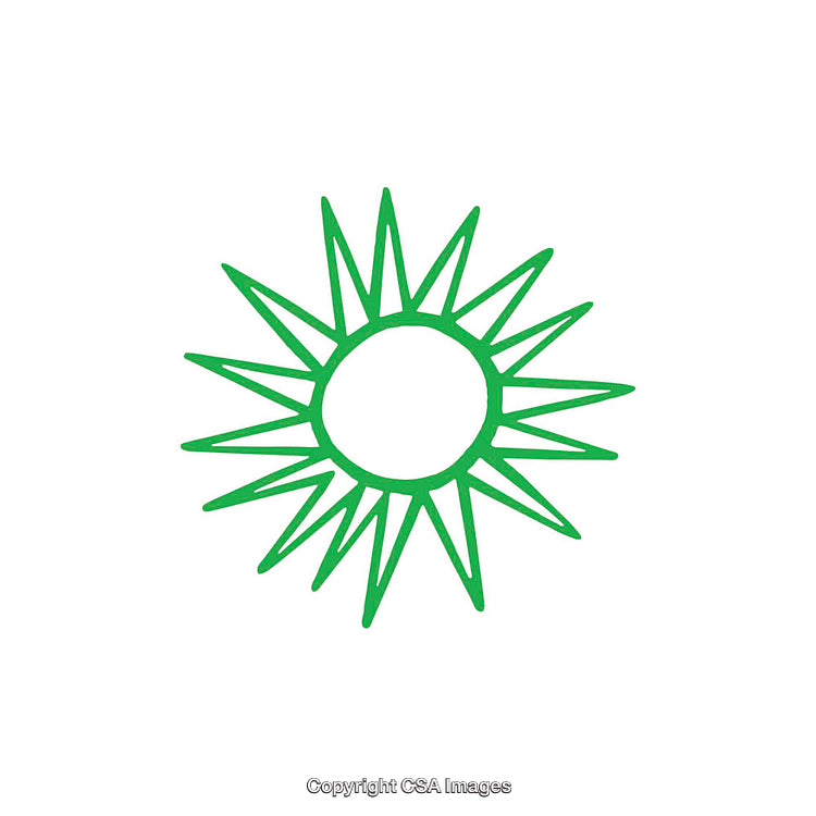 Green Sunburst Shape Icon With Artistic Outline on White Background