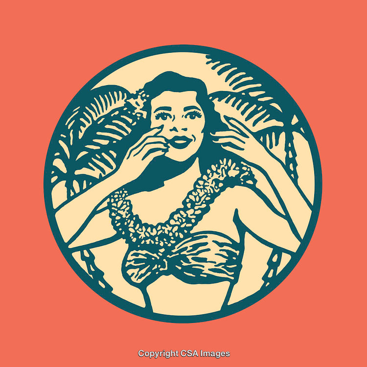 Tropical Themed Line Art of a Polynesian Woman in Vibrant Colors