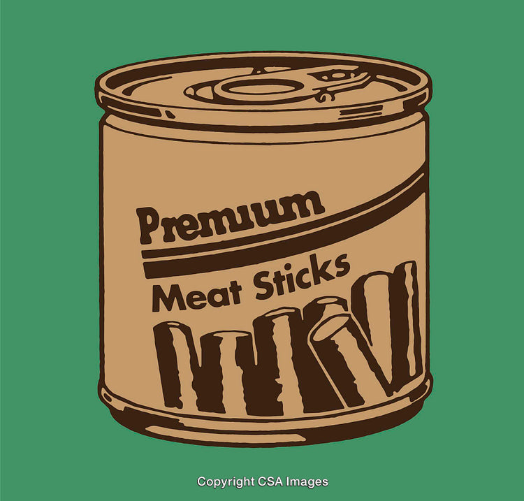 Vintage Styled Illustration of Canned Meat Sticks on Colored Background