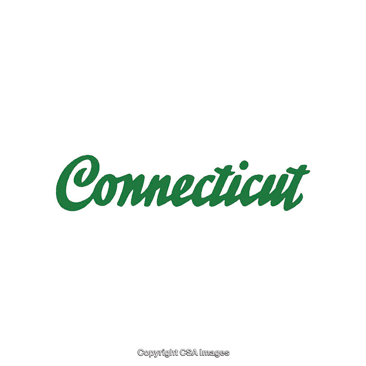 Green Script of the Word Connecticut on a White Background