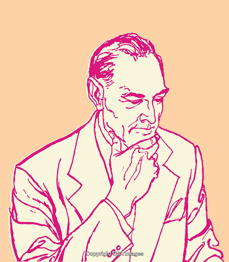 Colorful Line Art of a Thoughtful Man in Deep Contemplation