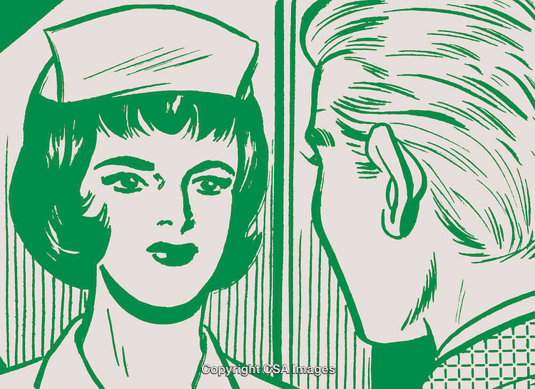 Retro Illustration of a Nurse and a Man in a Conversation