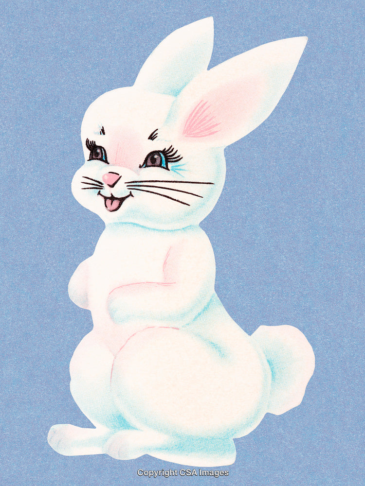Cute White Bunny Cartoon Illustration With Blue Background for Kids