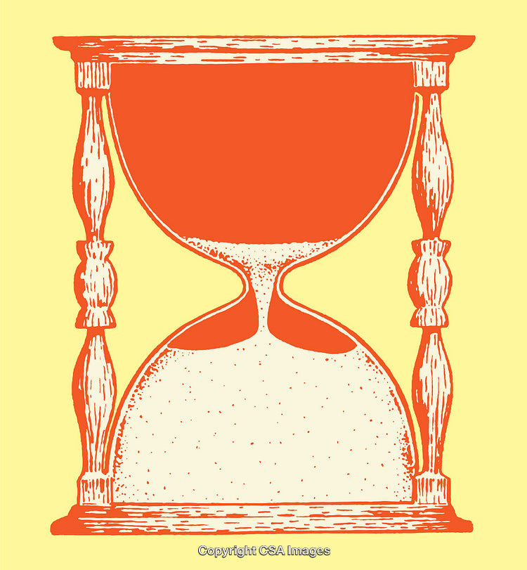Vintage Hourglass Illustration with Rustic Hand-Drawn Details on Vibrant Background