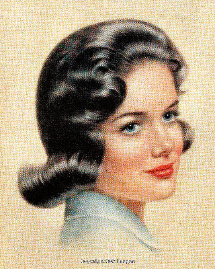 Elegant Portrait of a Retro-Style Woman With Wavy Hair and Vibrant Makeup